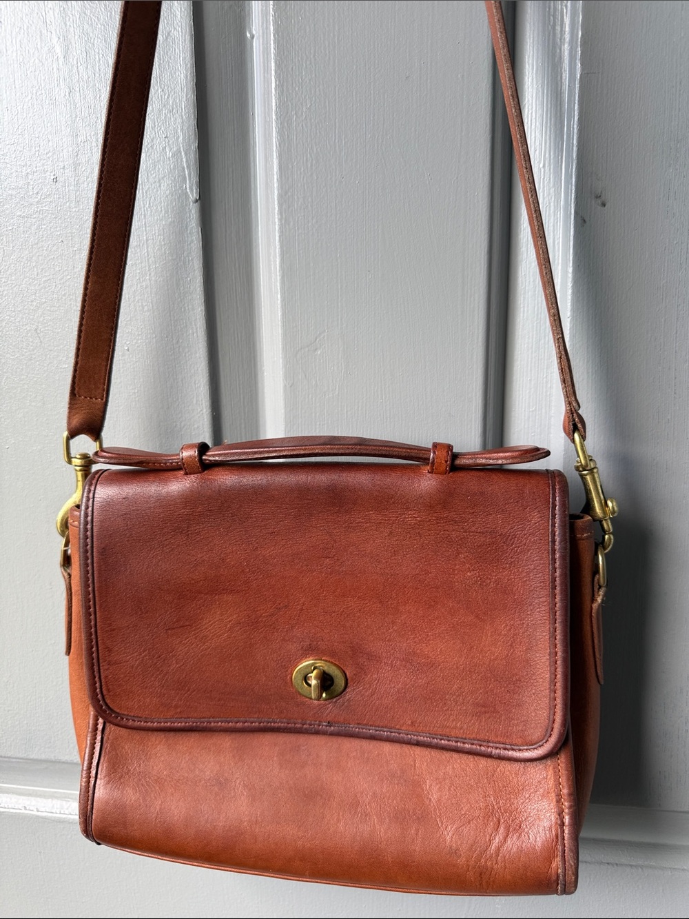 Vintage Coach Leather Crossbody Bag in Brown with Brass Hardware